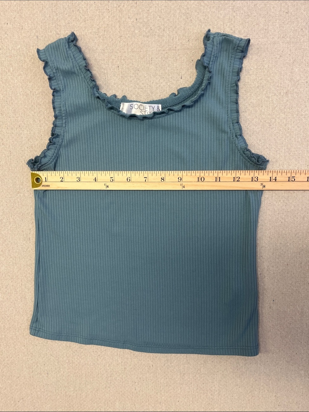 Girls' Teal Ribbed Ruffle Tank Top - Picture 5 of 9